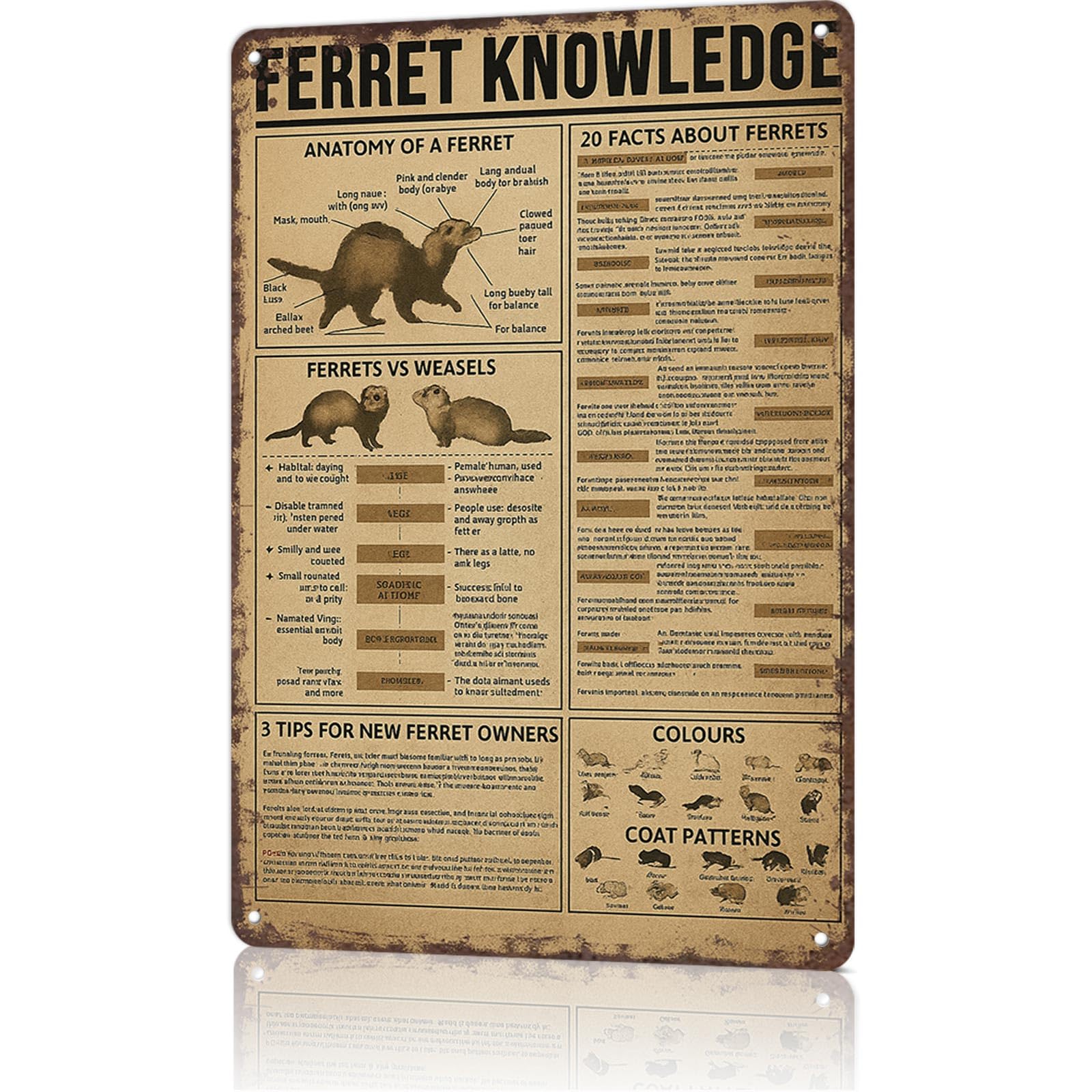 KWQDOZF Vintage Metal Tin Sign Vintage Ferret Knowledge Wall Decor Art Posters Wall Art for Dorm Home Office Room Decor 8X12inch