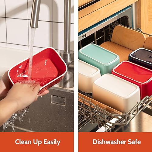 Miniatura 5 de Mantequera Sweese hermética, con capacidad para 2 varillas de mantequilla, recipiente de porcelana con tapa de madera de haya