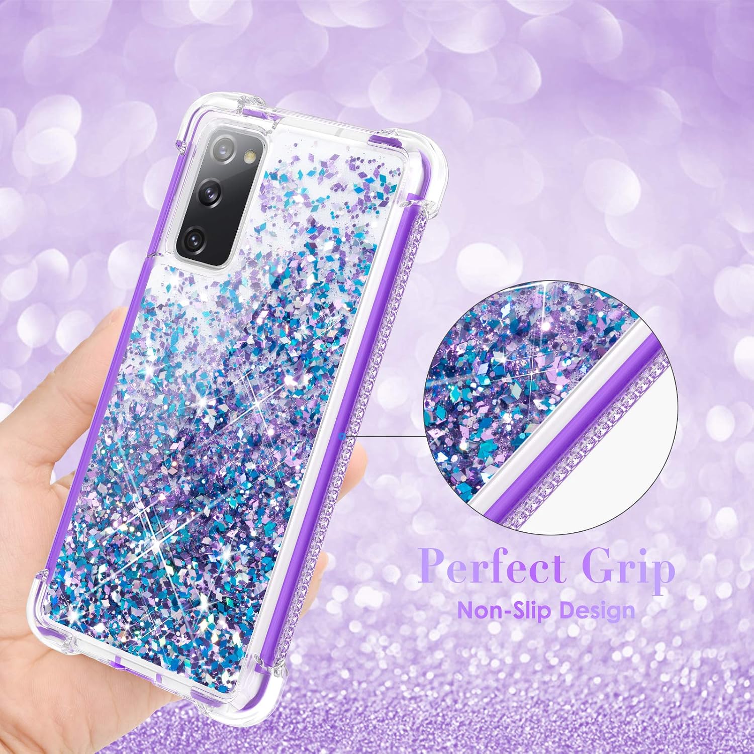 Caka Samsung S20 FE Case, Galaxy S20 FE Case Glitter Clear for Girls Women Full Body Protective Case Without Screen Protector for Samsung Galaxy S20 FE 5G (Not Fit Galaxy S20) (Blue Purple)