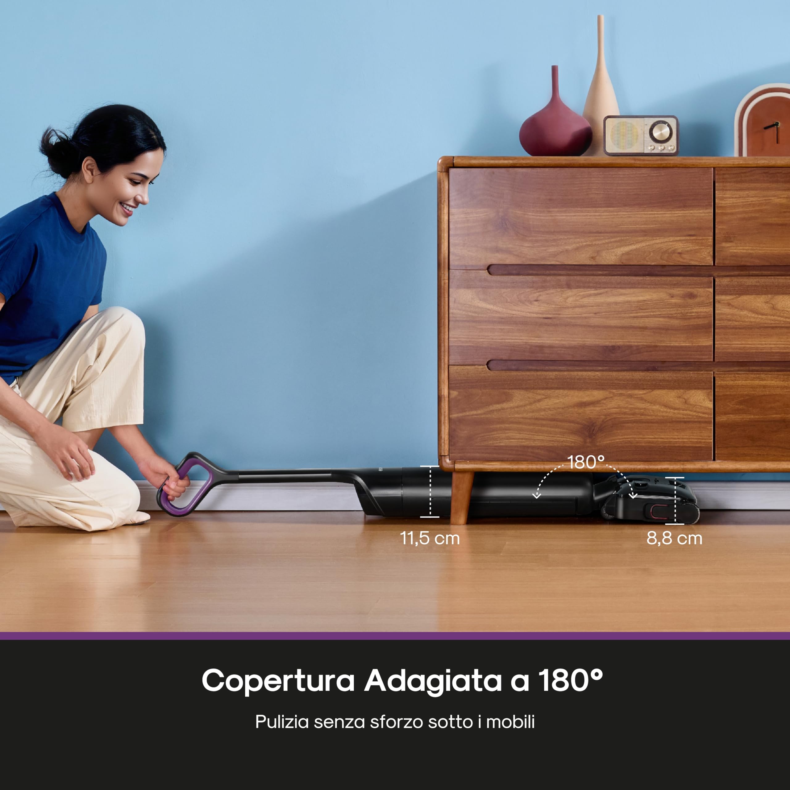 EUREKA FloorShine 460 Aspirapolvere e Lavapavimenti Senza Filo Autoasciugatura,Design Ultra-Piatto 8,8 cm,Inclinazione 180°,Pulizia 4-in-1,Serbatoi 600 ml,Animali Domestici,Nero