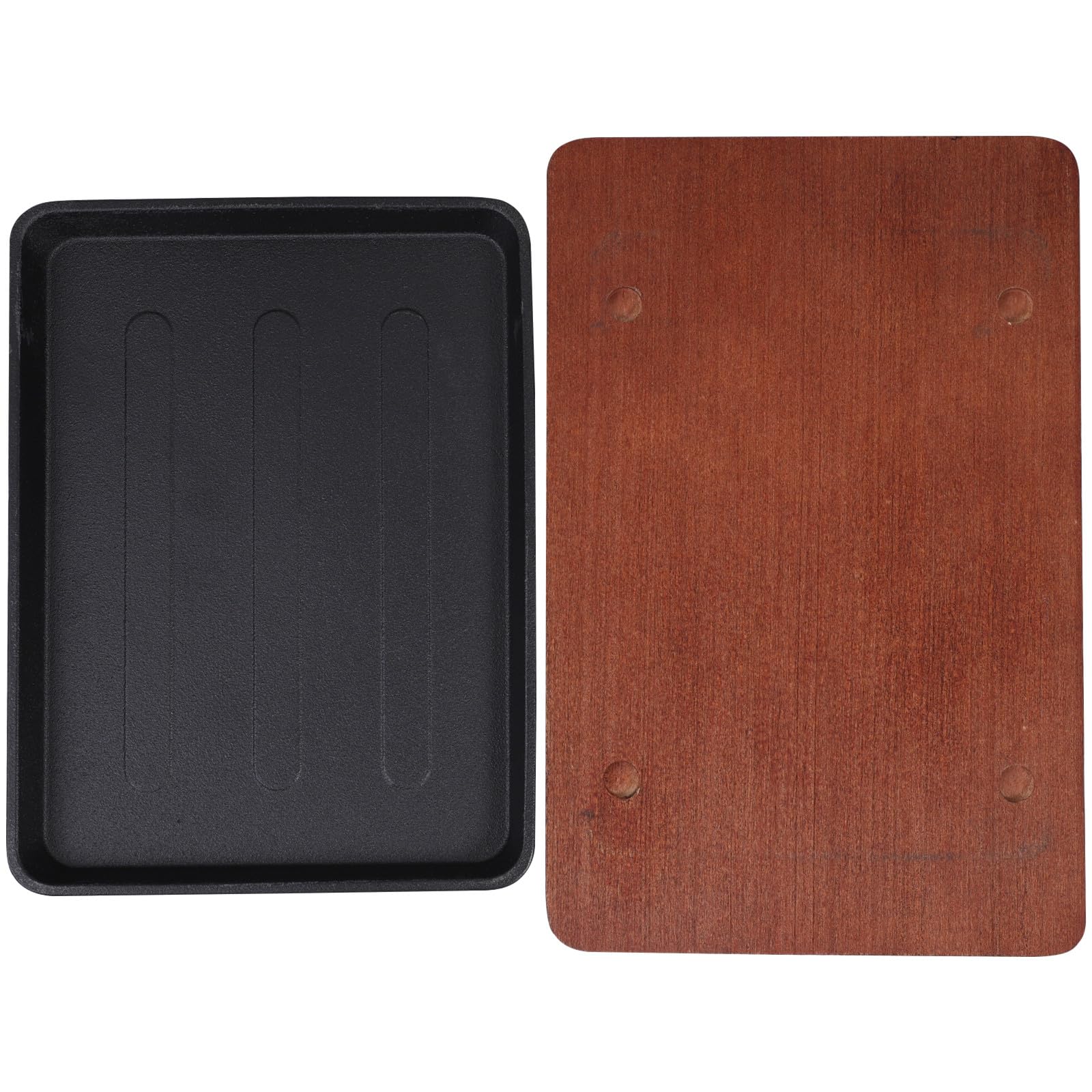 Luxshiny Piastra Quadrata in Ferro con Vassoio in Legno per Barbecue e Grigliate, Distribuzione Uniforme del Calore per Uso Domestico e Catering
