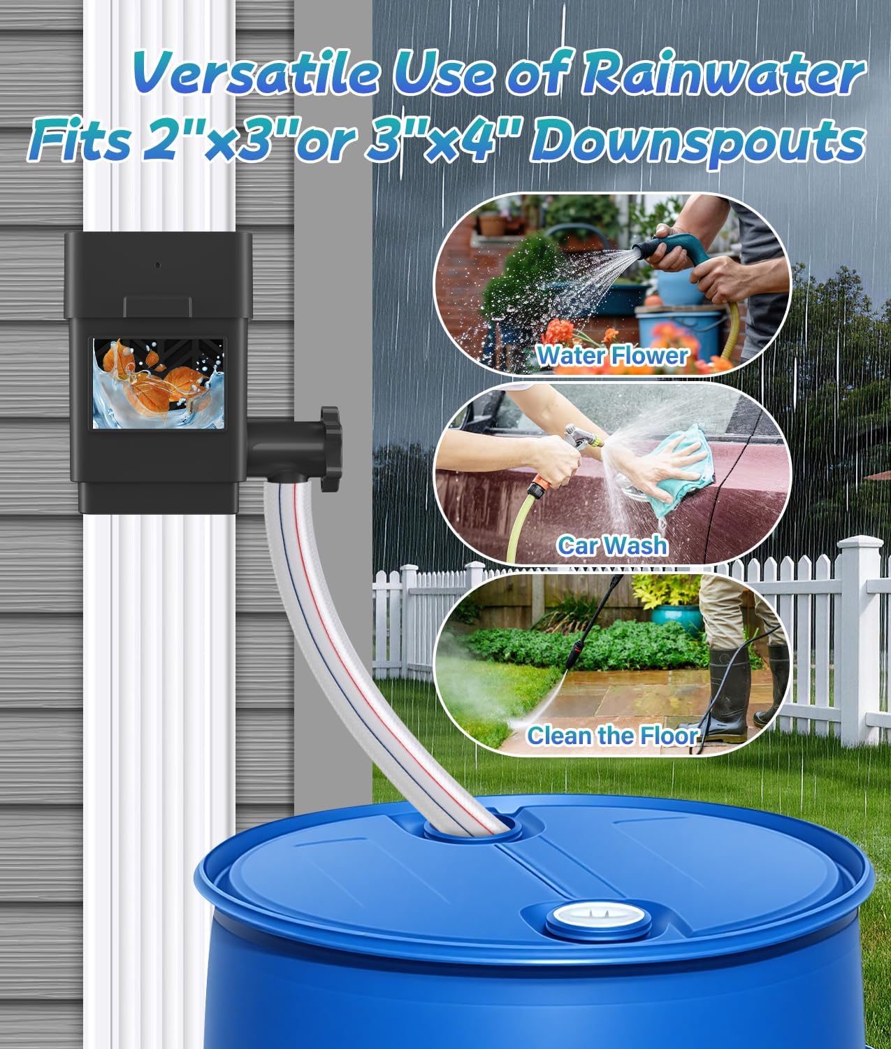 Upgraded Rain Barrel Diverter Kit, Rainwater Collection System for 2''x3'' & 3''x4'' Downspout, Gutter Diverter for Rain Barrel with Enhanced Water Capacity, Filter, Adjustable Valve, Brown - 6