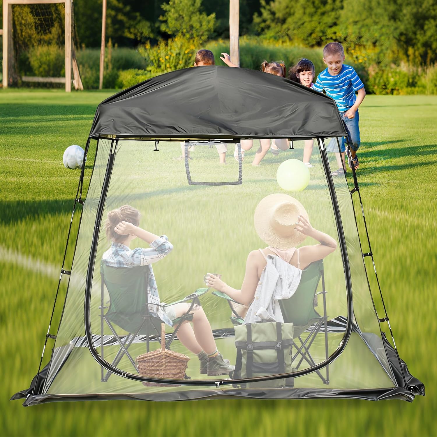 2-4 Person PVC Sports Tent Clear Sun Shelter with Ventilation Window Removable Top Cover 540° View Waterproof Screen Room for Outdoor Activities Sport Event Camping Fishing 6.56×4.76×6.23 FT (L×W×H)