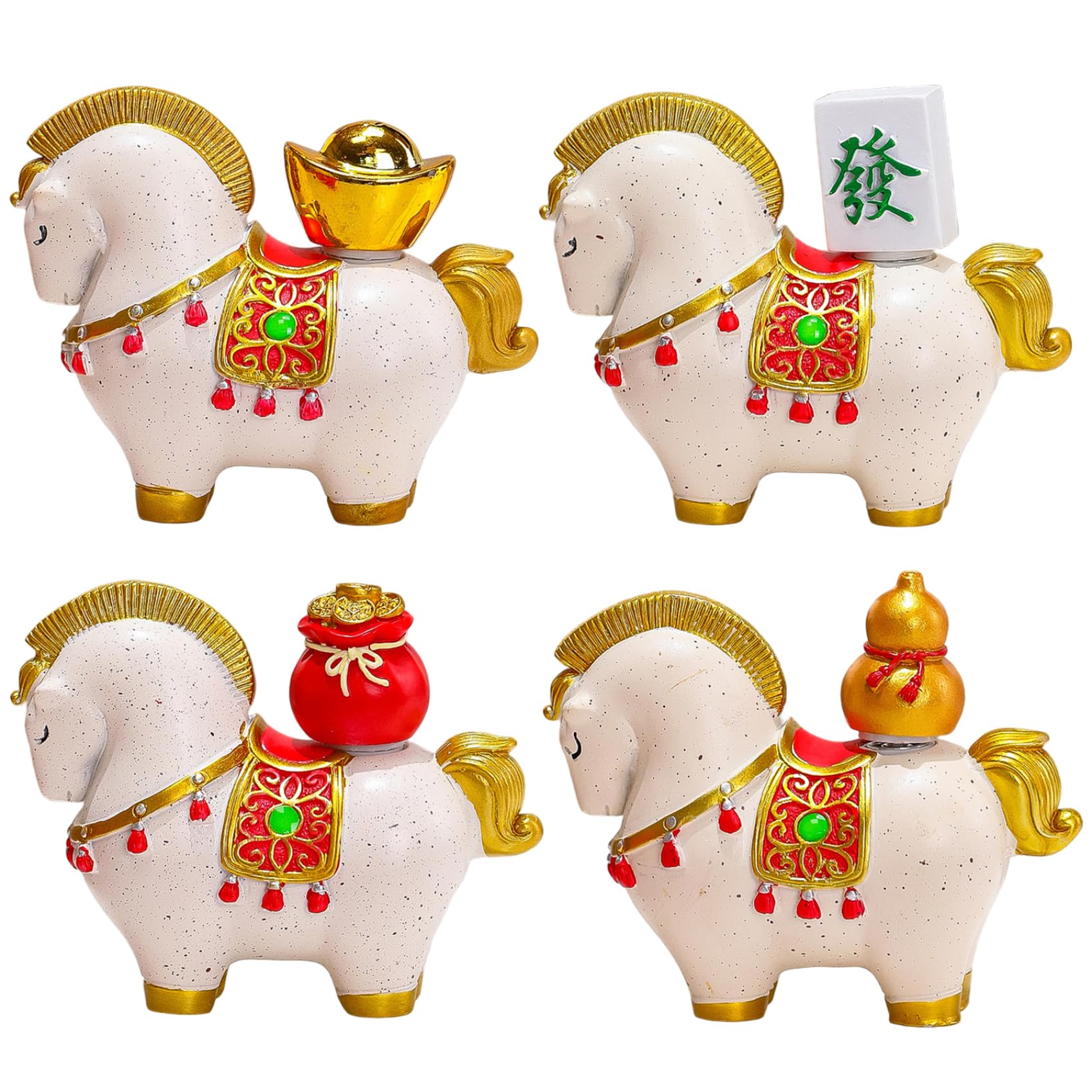 Figurines de cheval en résine du Zodiaque Chinois : lot de 4 statues mini