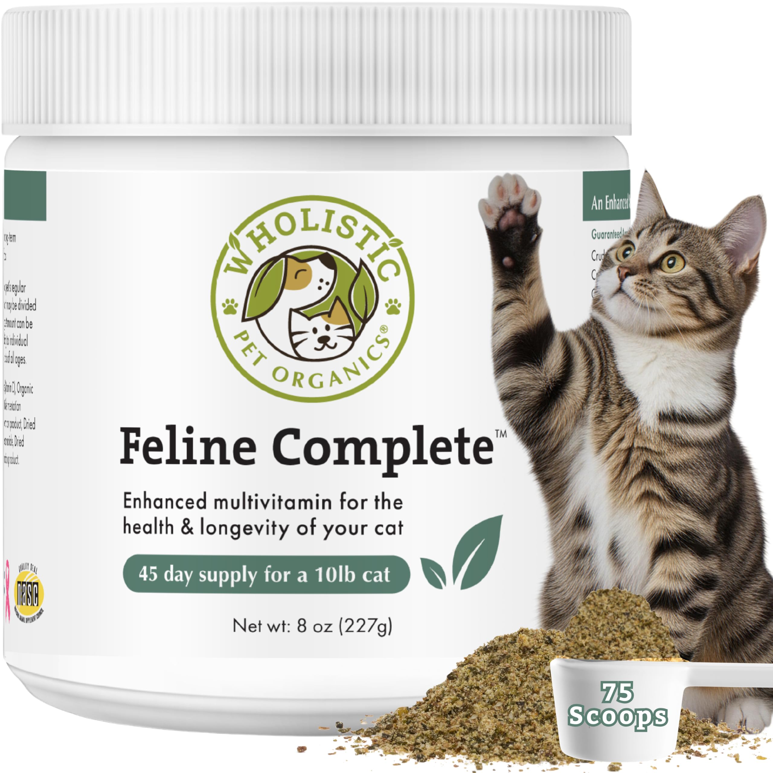 Wholistic Pet Organics Feline Complete - 8 Oz - Multivitamiinid ja probiootiline pulber kassidele - looduslik kassitoit ja seedetrakti tugi
