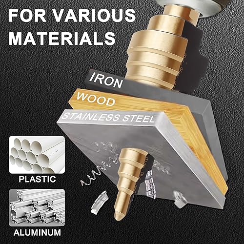 Miniatura 3 de Juego de 5 brocas escalonadas, 50 tamaños HSS recubierto de titanio para metal, acero inoxidable, aluminio, hierro, madera, plástico, con caja de