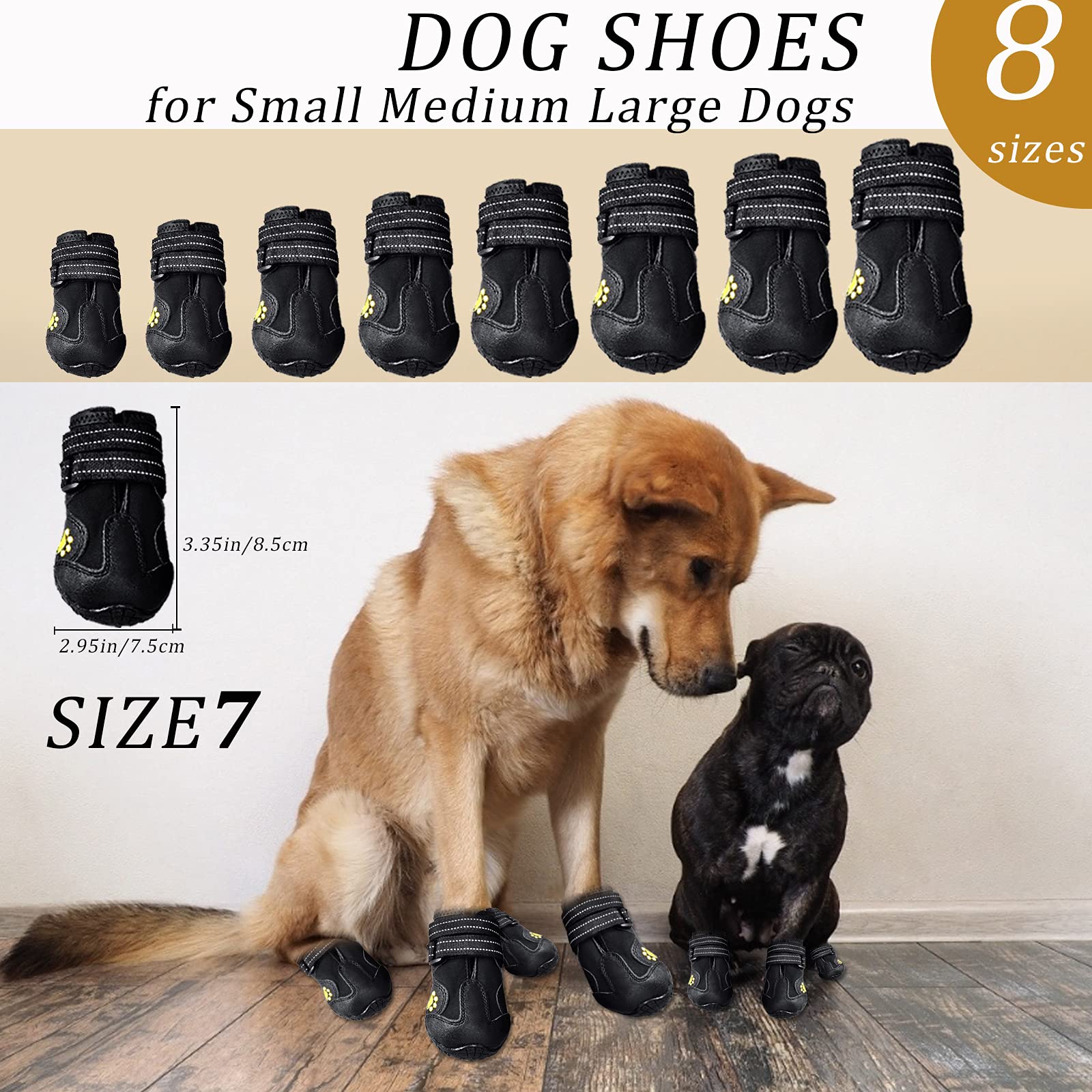 4 pcs Bottes Chien,Chaussures pour Chiens imperméables avec Bretelles réglables réfléchissantes pour Le Grand Chien de Taille Moyenne (7)