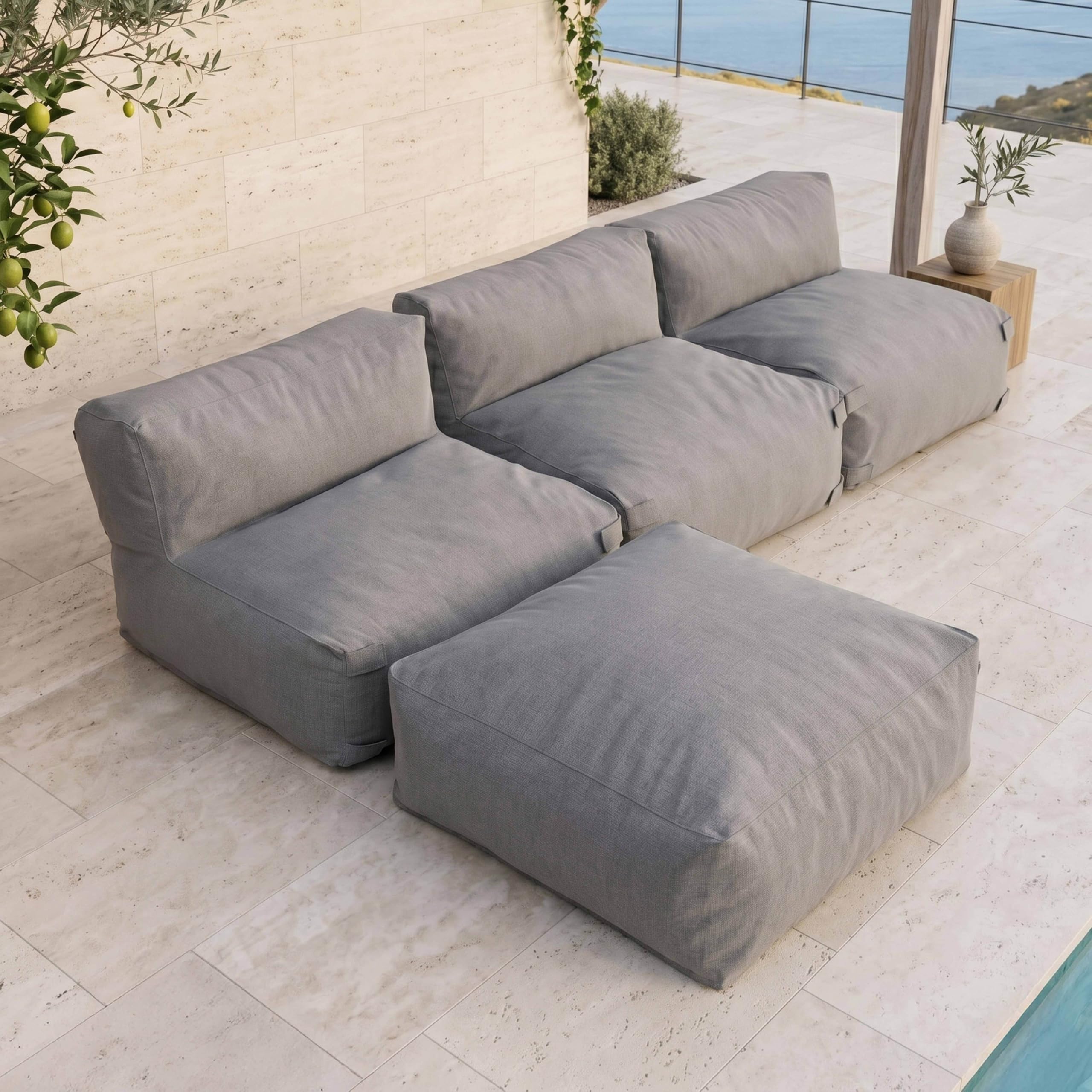Oviala Canapé de Jardin modulable 4 Places Gris - Mixi