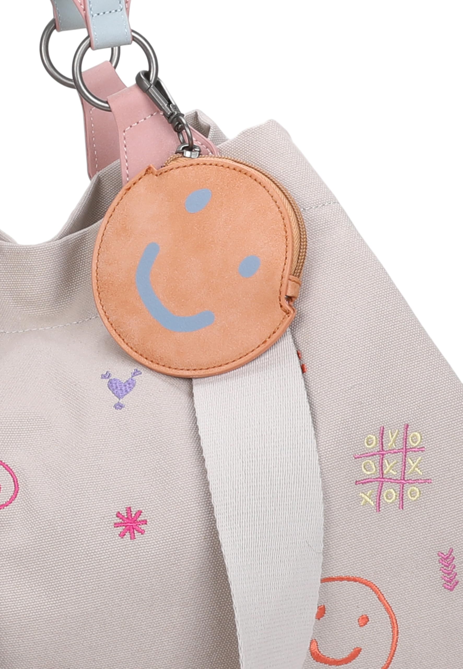 Fritzi Izzy Medium Limited Embro Fun Shopper Canvas Damen Handtasche Stickerei Festival City abnehmbares Pocket 29 x 42 x 15 cm - Anthrazit, Sand
