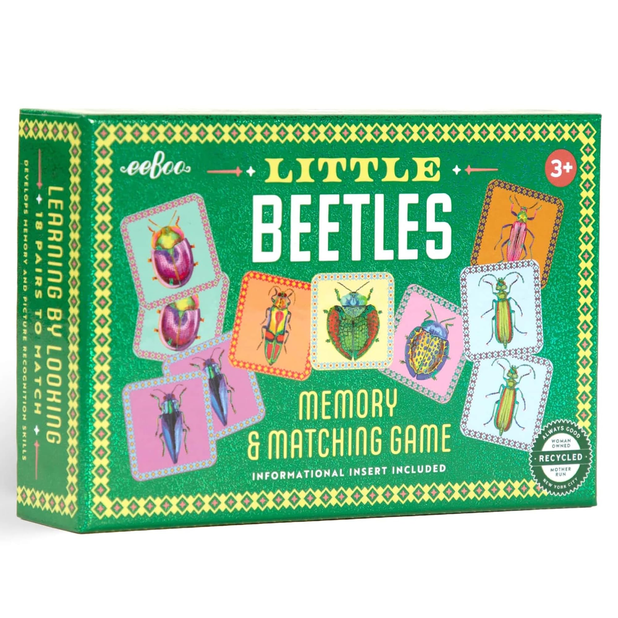 eeBoo: Memory & Matching Game - Little Beetles - 18 Illustrated Matching Pairs, Concentration Tile Game, Informative Insert, Kids Ages 3+, 1-4 Players