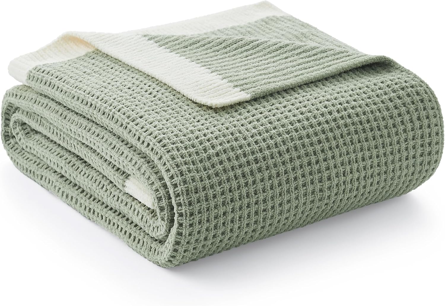 amélie home waffle throw blanket for couch, soft cozy chenille knit blanket warm decorative throw for sofa, 50"x60", sage green sage green throw(50" x 60")