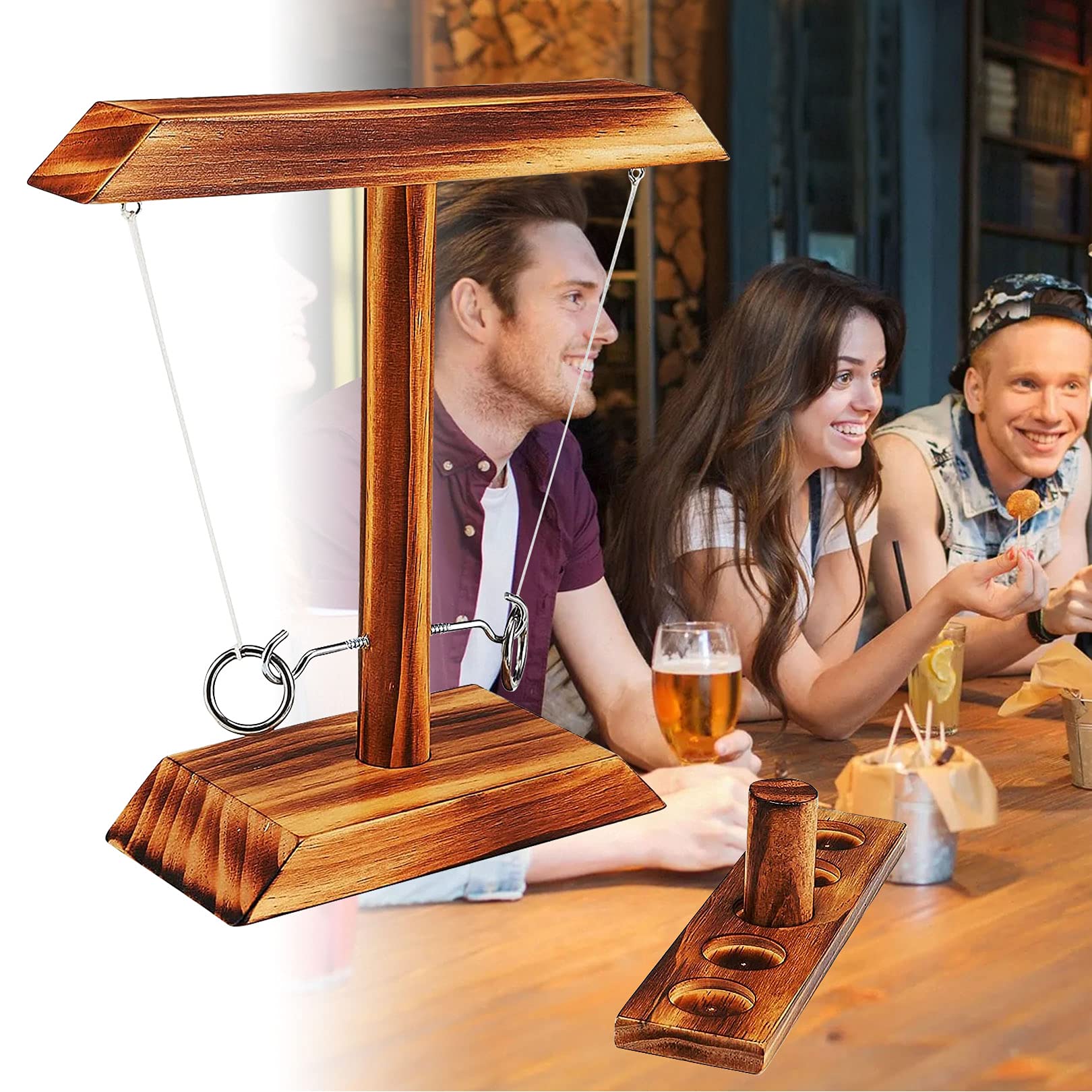 U/DRing Toss Game, Tik Tok Hook and Ring Toss Game for Adults Kids, Wooden Ring Toss Game Throwing Toy with Scoreboard Fast Paced for Indoor and Outdoor Home Party