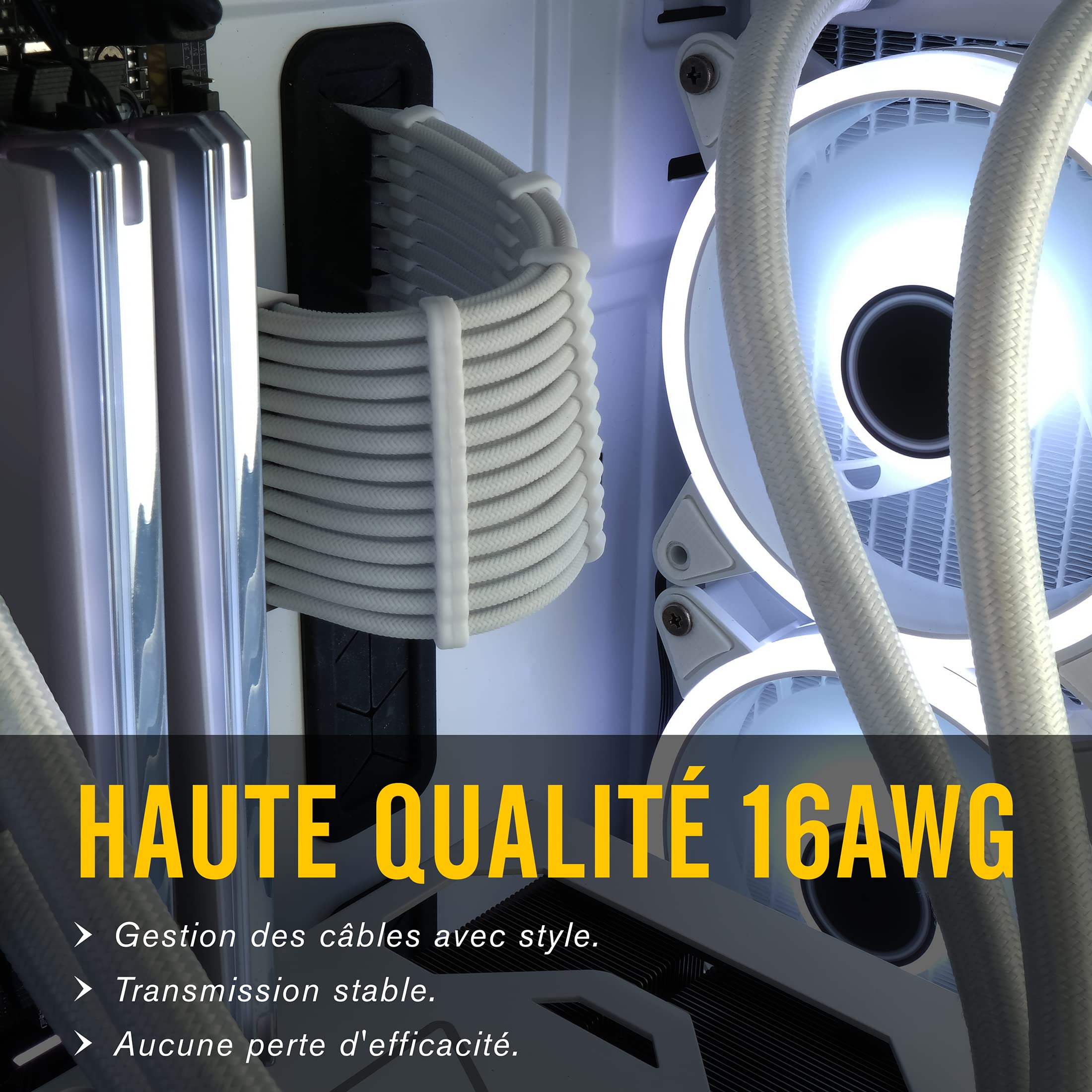 EZDIY-FAB Verlängerungskabel für Stromkabel, Kabelverlängerung, 16 AWG, 24-polig, 8-polig, 6-polig, 4+4-polig, mit weißen Kämmen, weißes Kabel