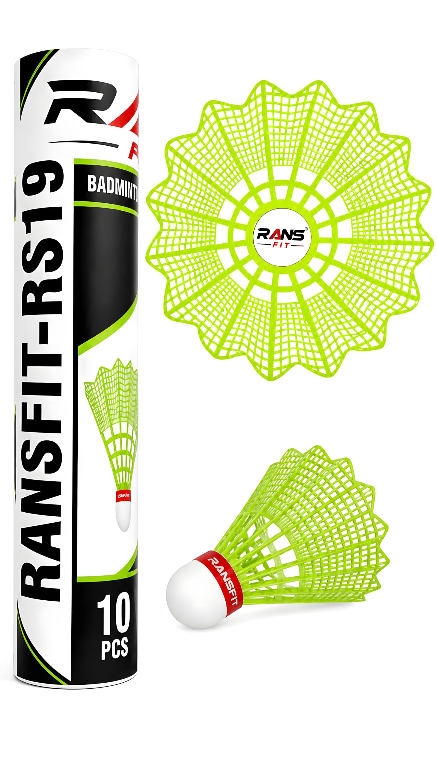 RANSFIT-NH19 Nylon Shuttlecock, Green (Pack of 10) | Stable Flight, Practice & Tournament, 8.3 cm Height, Reusable Build, Aerodynamic Design-image-48