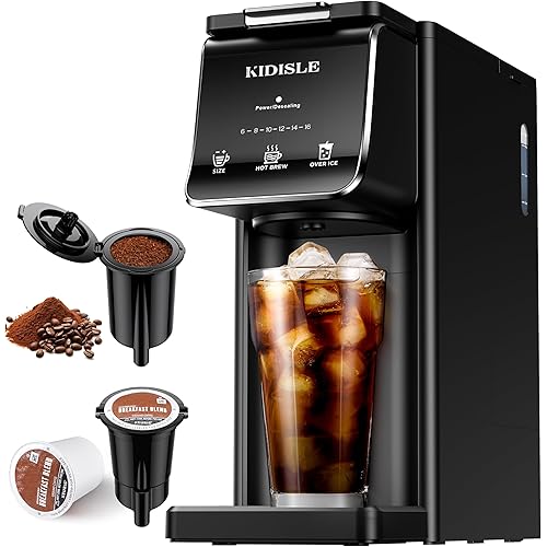 Hot & Iced Single Serve Coffee Maker for K Cup & Grounds, 6–16oz Brew Sizes, 40oz Water Tank, Reusable Pod Filter, Easy-to-Use, Black