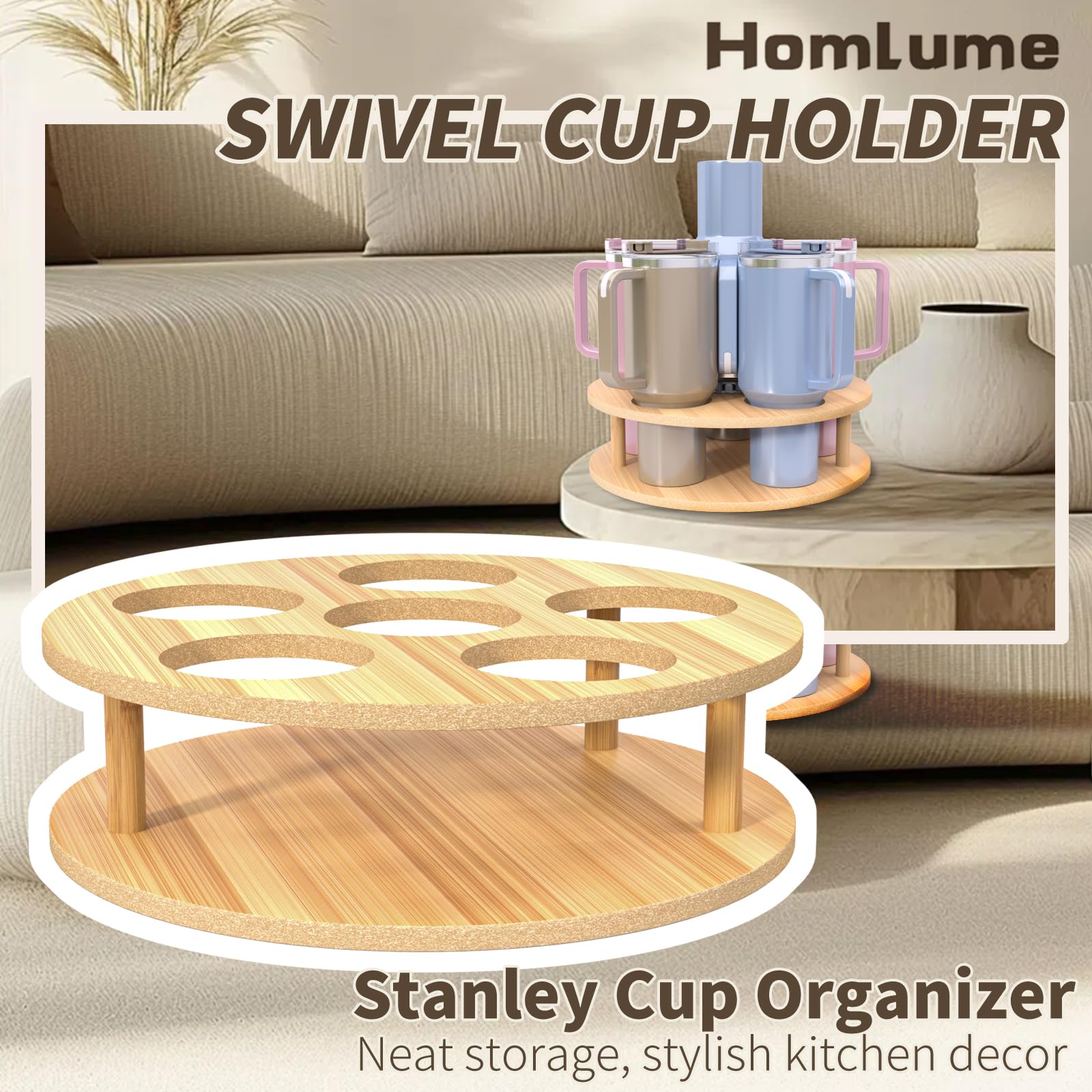 Rotatable Cup Holder for Stanley - Water Bottle Organizer for 40/30/20/14 oz Tumblers - Stylish Kitchen Storage Solution