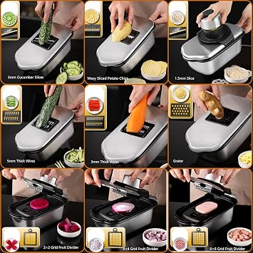 2L Kitchen Mandoline Vegetable Slicer 304 Stainless Steel, Vegetable Chopper Vegetable Cutter - Salad Chopper Veggie Onion Salad Food Chopper Ktchen Gadgets & Cheese Grater, 9-in-1 Black