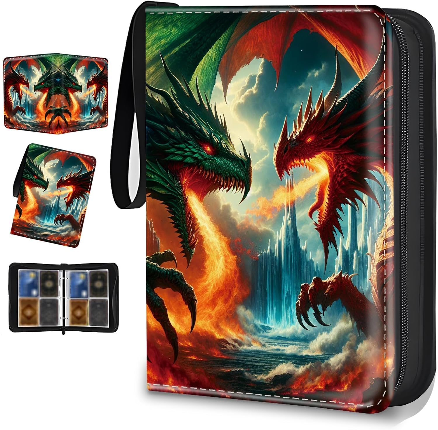 Card Binder 4 Pockets Zip Trading Card Binder for 400 Cards, PU Collection Binder with Removable Sleeves for 50 Pages, Portable Collector Album, Card Book for Game Card, Sports Cards, Gifts