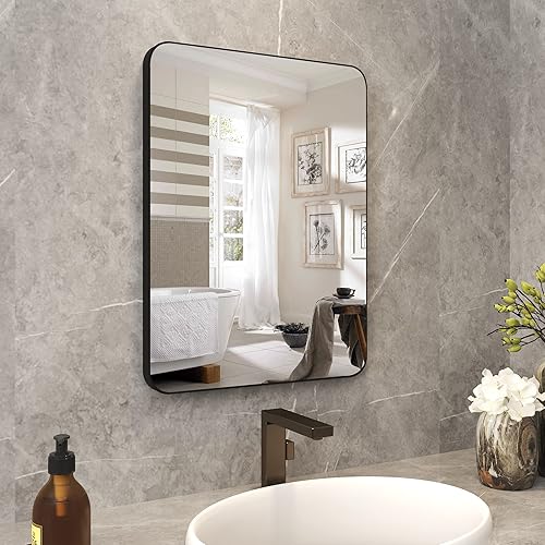dnbss Black Bathroom Mirror Black Frame Mirror Black Wall Mirror, 18"x 24" Black Rectangle Mirror, Wall Mounted Black Vanity Mirror, Vertical Bathroom Mirrors for Wall Washroom, Bedroom, Living Room