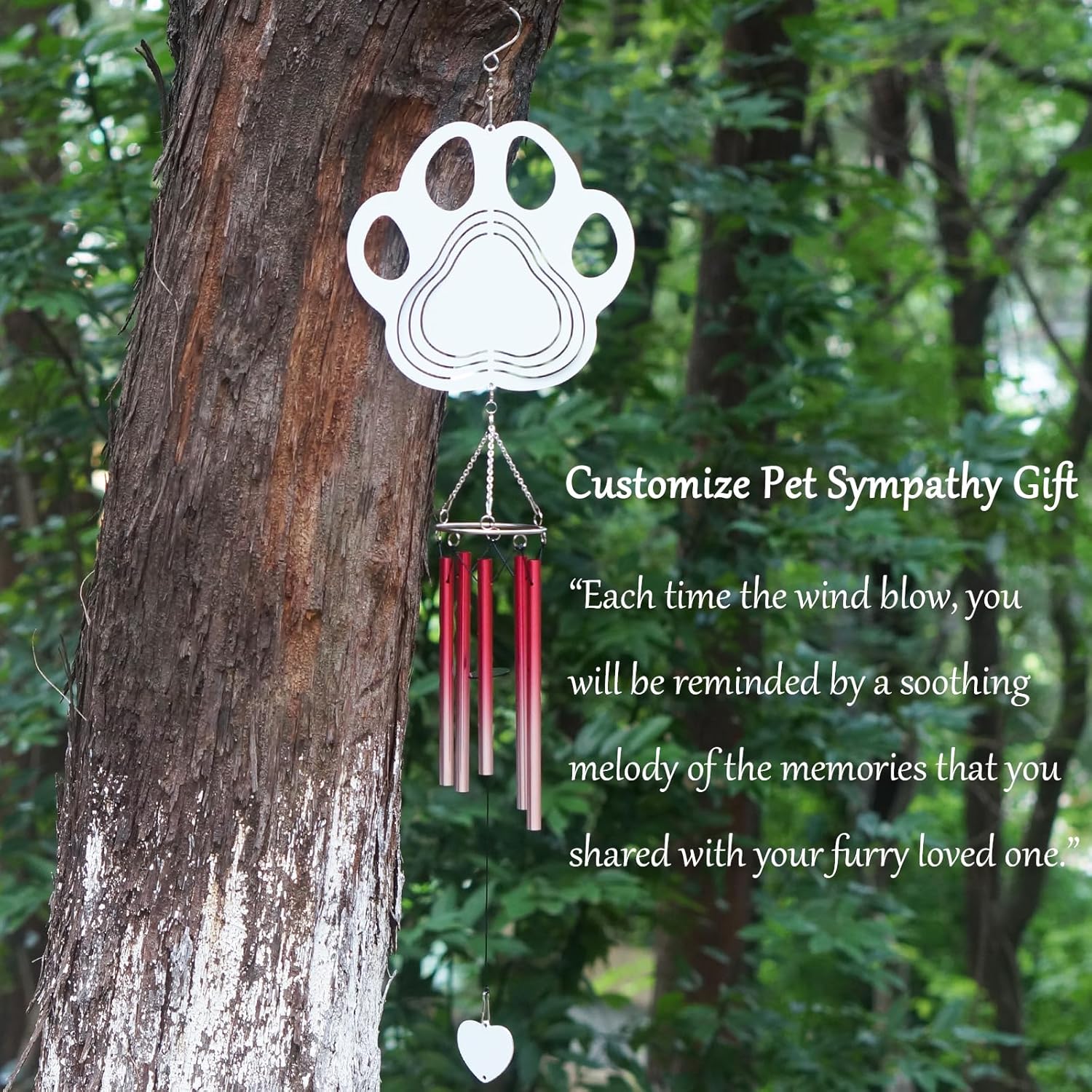 4 Packs Sublimation Wind Chime Wind Spinner Blanks Set 3D Aluminum Metal Wind Sculpture Kinetic Spinners Chimes for Yard Garden Indoor Hanging Decor Dog Cat Memorial Gifts Pet Loss Sympathy (Pet Paw)