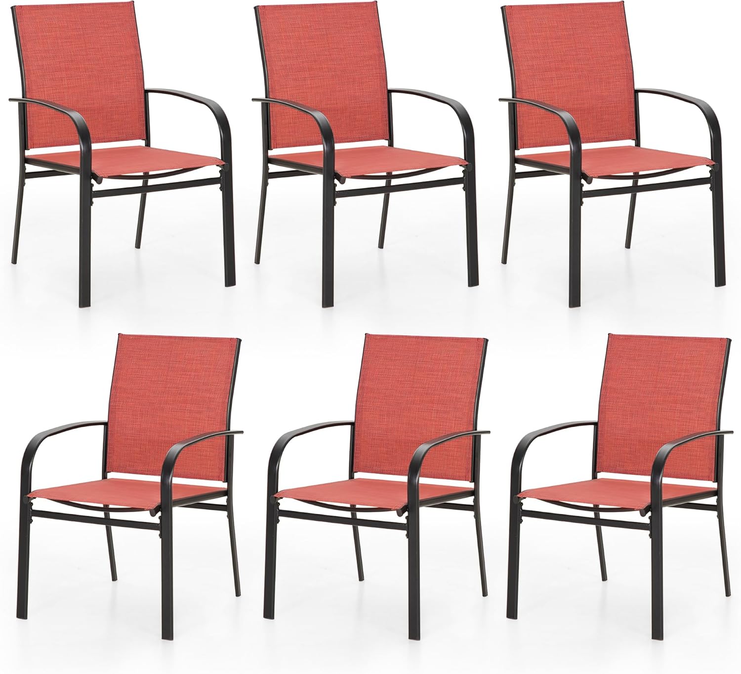 MIXPATIO Patio Dining Chairs Set of 6, Brown Outdoor Textilene Dining Chairs, Patio Furniture Chairs with Armrest
