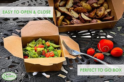 Miniatura 3 de Paper Take Out - Contenedores de comida de 96 onzas, cajas de papel kraft marrón de 8 x 6 x 3 12 pulgadas, aptos para microondas, a prueba de fugas,