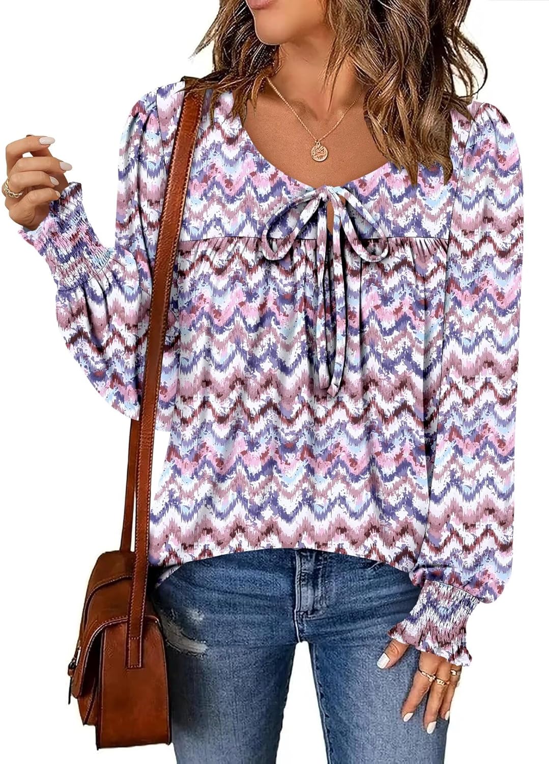 Magritta Womens Long Sleeve Tops 2025 Fall Keyhole-Tie Neck Pleated Tunic Blouses Dressy Casual Business Shirts - Image 4