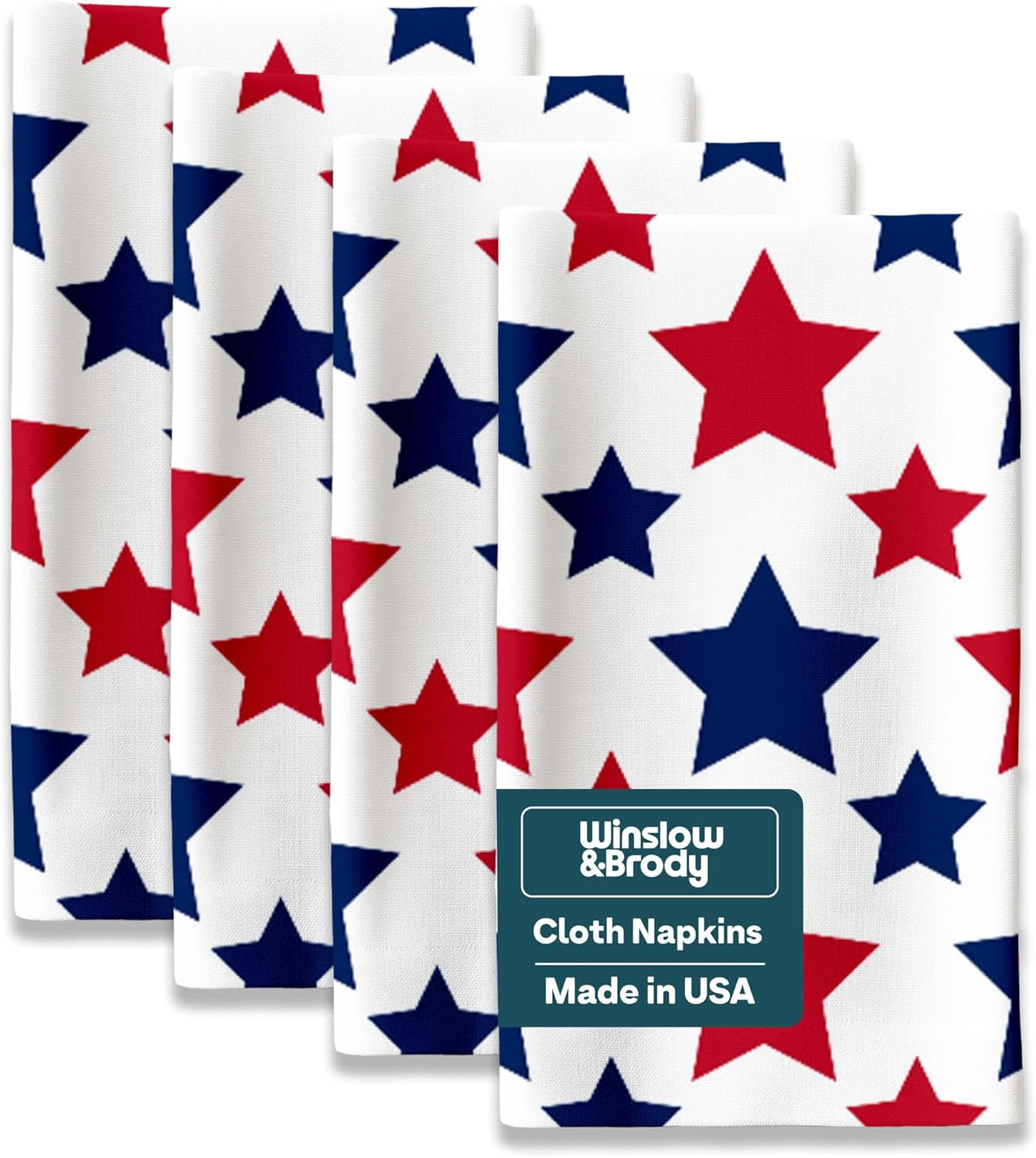 Red White Blue Stars Cloth Napkins | 4th of July Table Decorations | Memorial Day, Independence Day | Absorbent, Washable, Reusable, Stain & Wrinkle Resistant | Made in America - 12pack