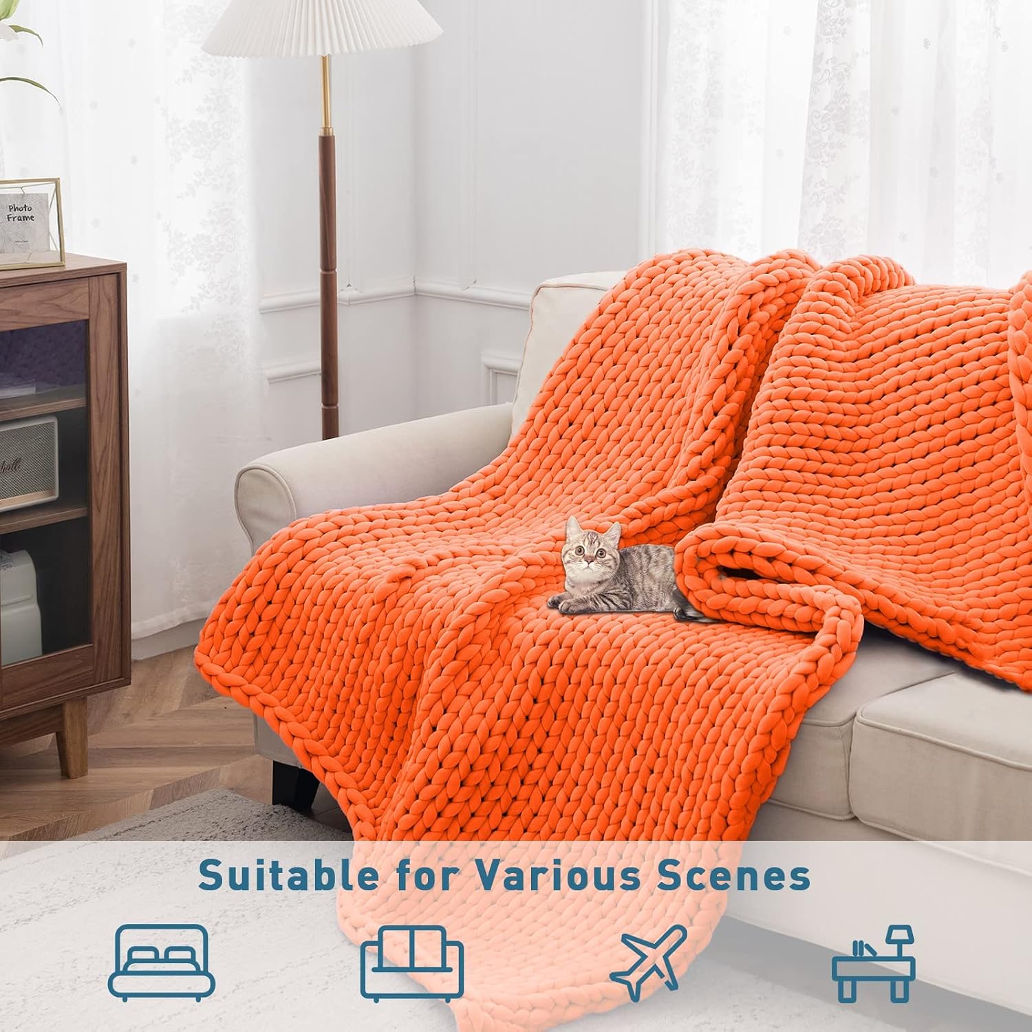 Weighted Idea Weighted Blanket Twin Size, Handmade Minky Knitted Chunky Blankets No Beads (48''x72'', 12lbs, Orange)