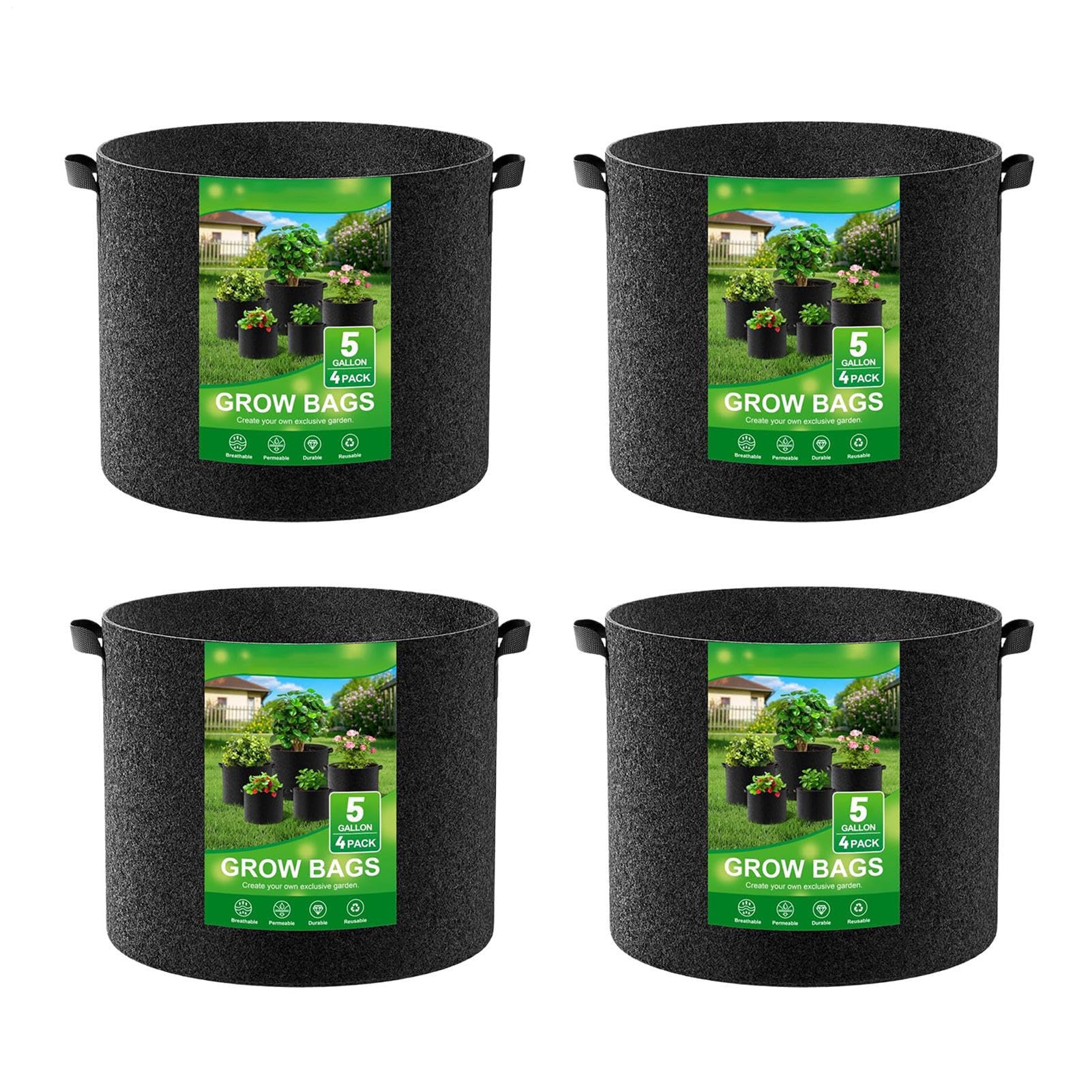 Sacs De Plantation pour 4 Pièces De Pots en Tissu pour Repiquage | Sacs Plantation Épaissis Pour Le Jardin, Le Balcon, La Terrasse, La Serre, L'Extérieur, Les Légumes, Les Tomates, Fleurs,