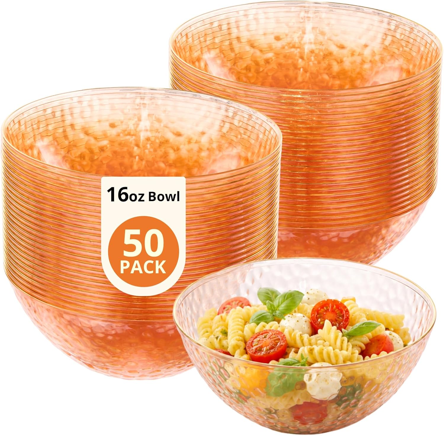 realluck 16 Ounce 50 Pack Orange Gold Rim Bowls