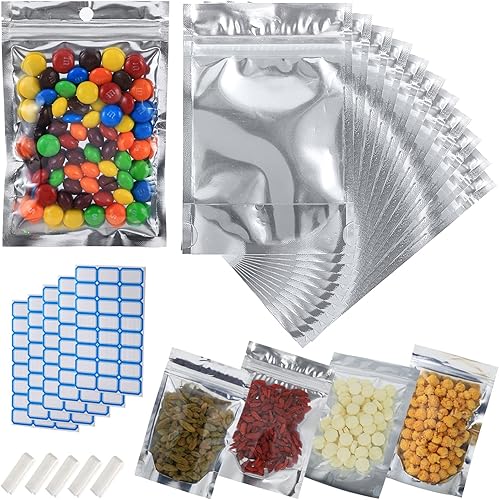 Miniatura 1 de Paquete de 100 bolsas grandes de Mylar resellables para almacenamiento de alimentos, 8.7 x 11.4 pulgadas, bolsas de aluminio resellables a granel, a