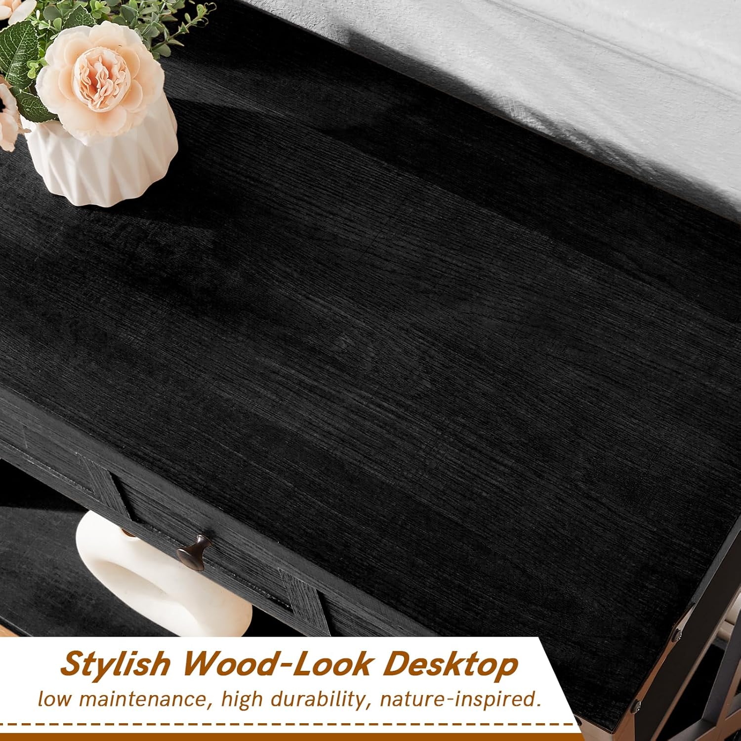 HOMBAZAAR Entryway Table,Rustic Console Table with 2 Drawers, Industrial Console Tables with Storage for Entryway, Hallway, Living Room,Black,47 Inch