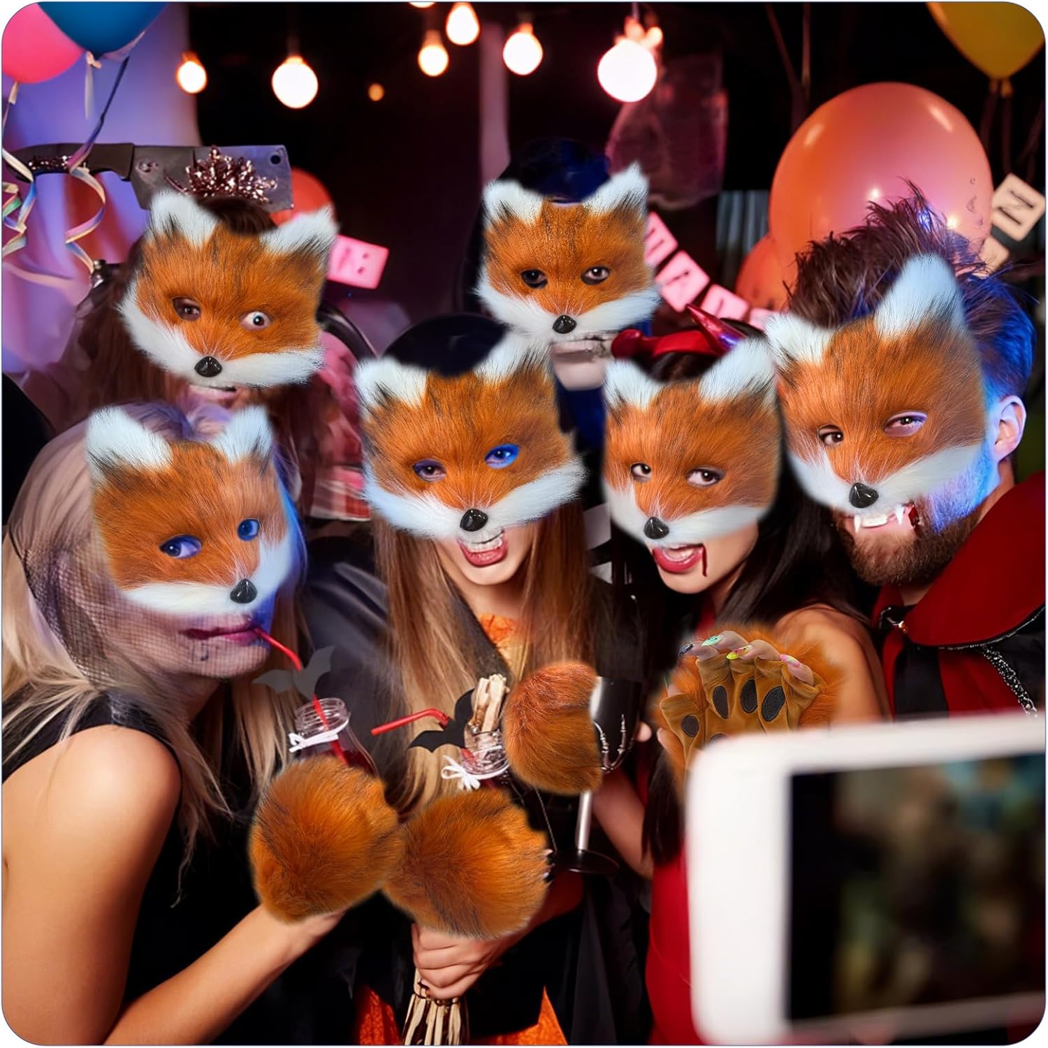 Wolf Furry Costume Suit- Fox Mask,Furry Paws& Tail for Role-Play - Fun for Adults