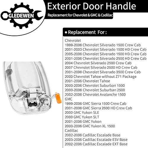 Miniatura 2 de Juego de manijas de puerta exterior, todo cromado, compatible con Chevy Silverado Suburban Tahoe Avalanche 1999-2007, GMC Sierra Yukon, Cadillac