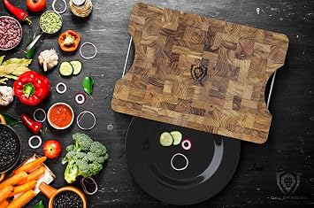 Dalstrong Cutting Board-Lionswood End-Grain Teak-16 x 12-Steel Carrying Handles-Serving Board - Large Cutting Boards For Kitchen-Chopping Meat Cutting Board-Two Sizes