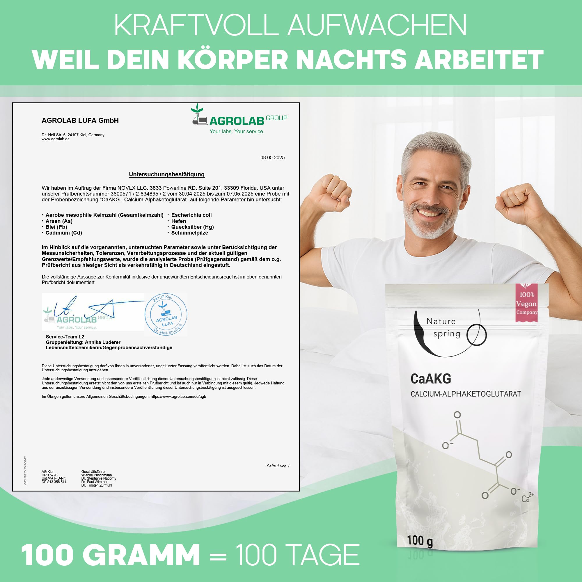 CaAKG | Calcium-Alphaketoglutarat | 100g +3,3 Monate | hochdosiert | 1000 mg | CaAKG in bester Qualität ohne Zusatzstoffe | Laborgeprüft in Deutschland