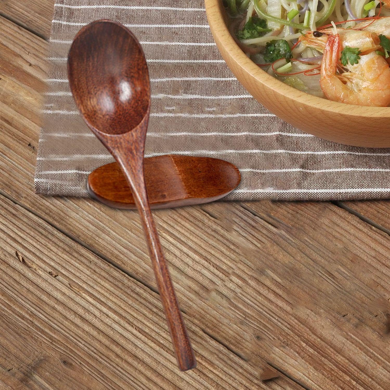 5 Pieces Wooden Coffee Spoons, 1 Piece Cutlery Holder, Long Handle Wooden Spoons, Household Spoons, Kitchen Utensils - Image 4