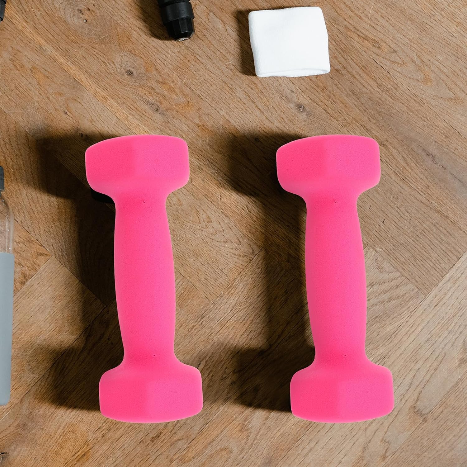 Cast Iron Dumbbells Hand Weights Set 1kg Each, Small Exercise Dumbbells with Matte Pink Pvc Coating for Home Gym Strength Training Women Men