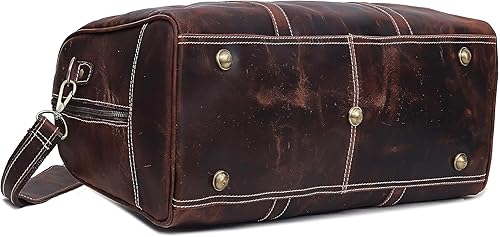 Miniatura 5 de Maleta de viaje de piel de búfalo de 24 pulgadas, bolsa de equipaje de viaje, bolsa de viaje para gimnasio, fin de semana durante la noche, Marrón,