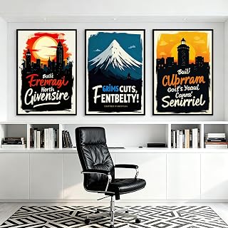 Vintage City Skyline Triptych Canvas Print, 16x24 Inch Abstract Architectural Wall Art for Living Room Office (3 Piece Set)