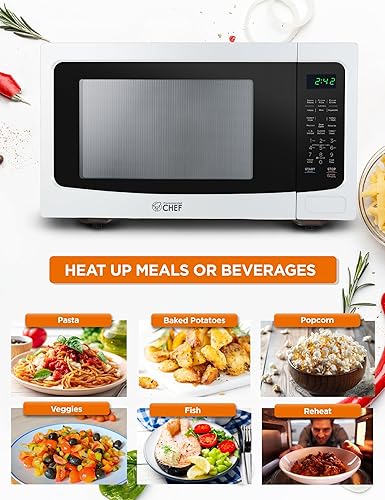 Miniatura 2 de Commercial Chef Microondas de 1.6 pies cúbicos con 10 niveles de potencia, microondas pequeño con botón de bloqueo de seguridad para niños,