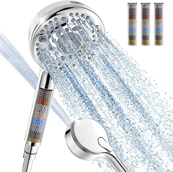 SunCleanse Filtered Shower Head with Handheld,9-Spray Setting High Pressure Detachable Shower Head with 4 Filters for Hard Water - Filter Chlorine, Improve Skin and Hair Texture(4 Filters, Chrome)