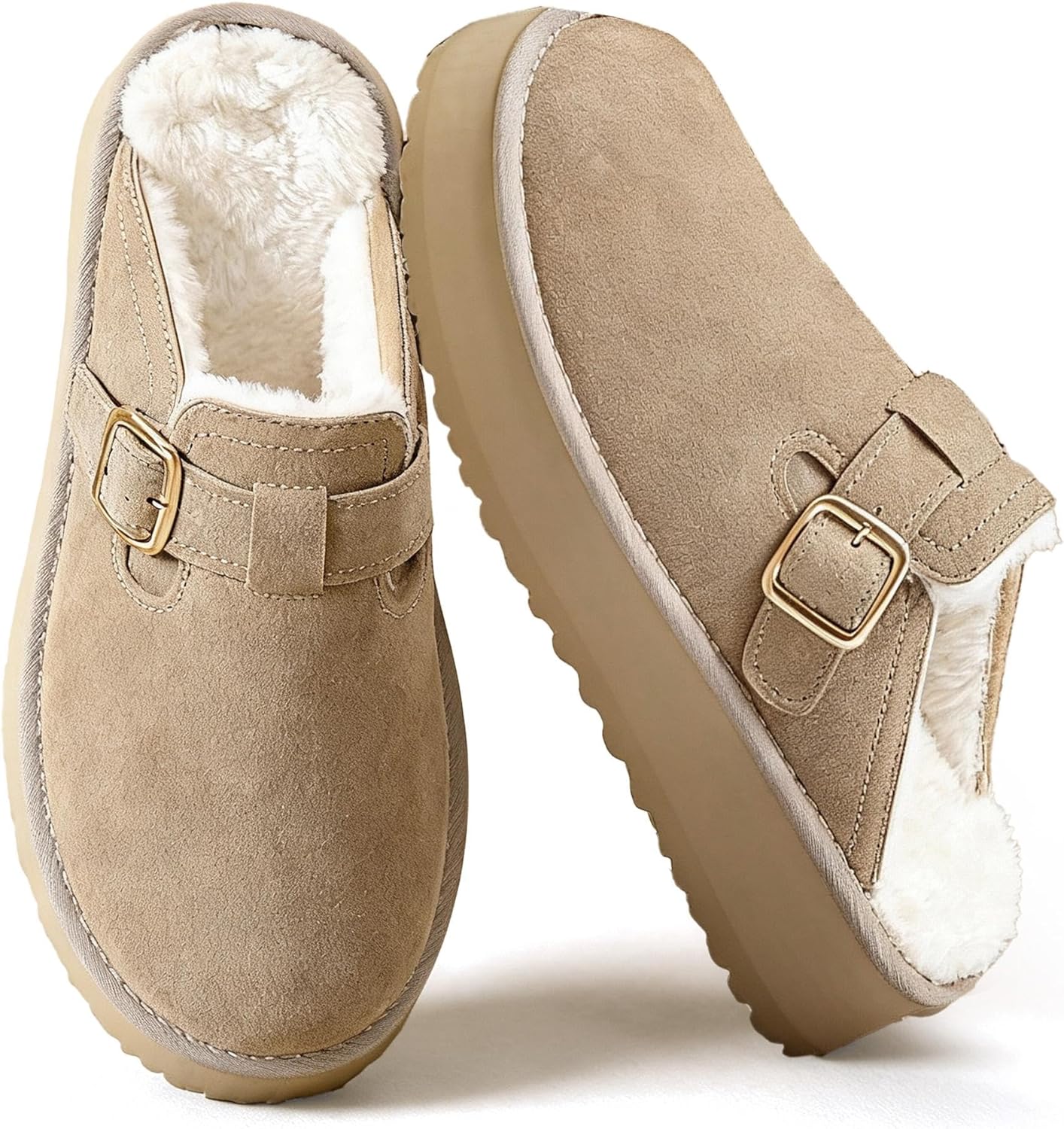 Mishansha Fuzzy Platform Slippers for Women Winter Faux Suede Warm Slippers Cozy House Shoes Outdoor and Indoor