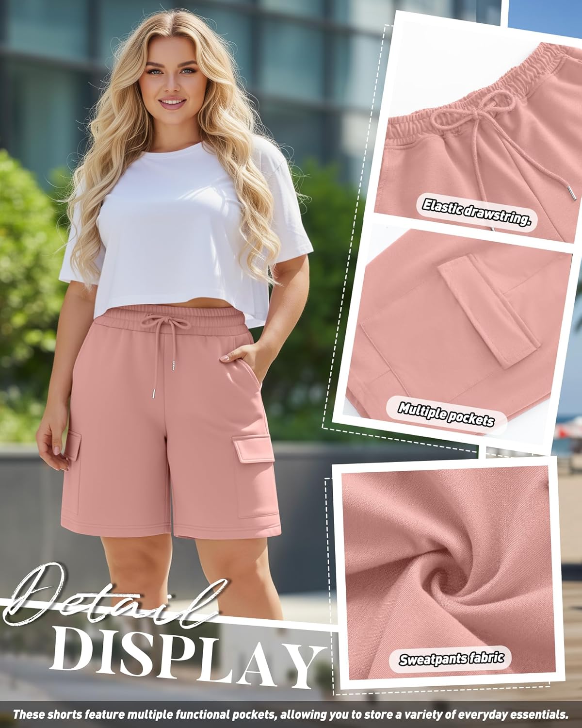 Neer 3 Pack Women's Plus Size Cargo Shorts Elastic Drawstring Bermuda Short Casual Loose Athletic Yoga Shorts with 4 Pockets - Image 5