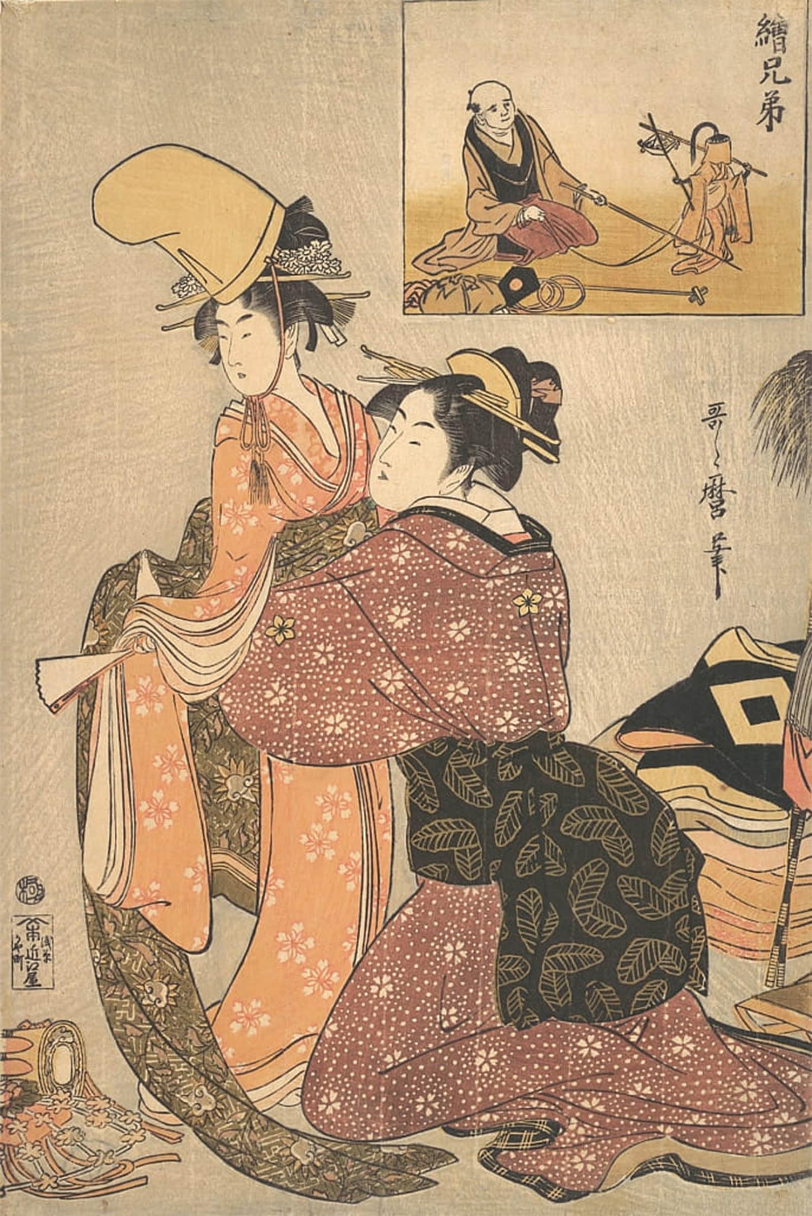 ARTXLXXBN Famous Painting Art Wall Decor Abstract Art Picture Two Women by Kitagawa Utamaro Animal Pictures for Home Decor 60x90cm