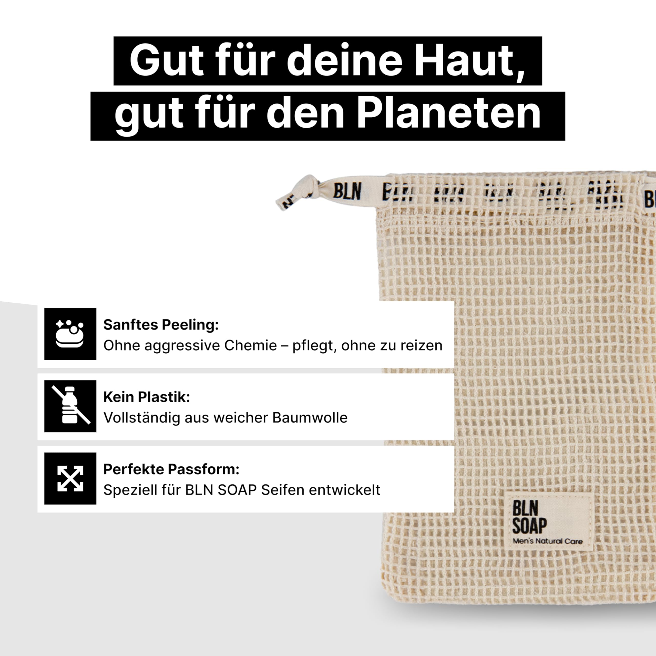 Feste Seifen für Männer (3 x 135 g) + Baumwoll-Seifensäckchen + Seifendose: 3-in-1 natürliche Männerseifen + Aufbewahrung + Seifenbeutel – Vegane Duschseifen Herren für Hand, Körper & Haare, BLN SOAP