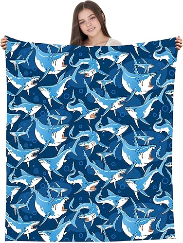Bonita manta de tiburón para niños, bebés, regalos para los amantes de los tiburones, manta de forro polar súper suave para la escuela, guardería,