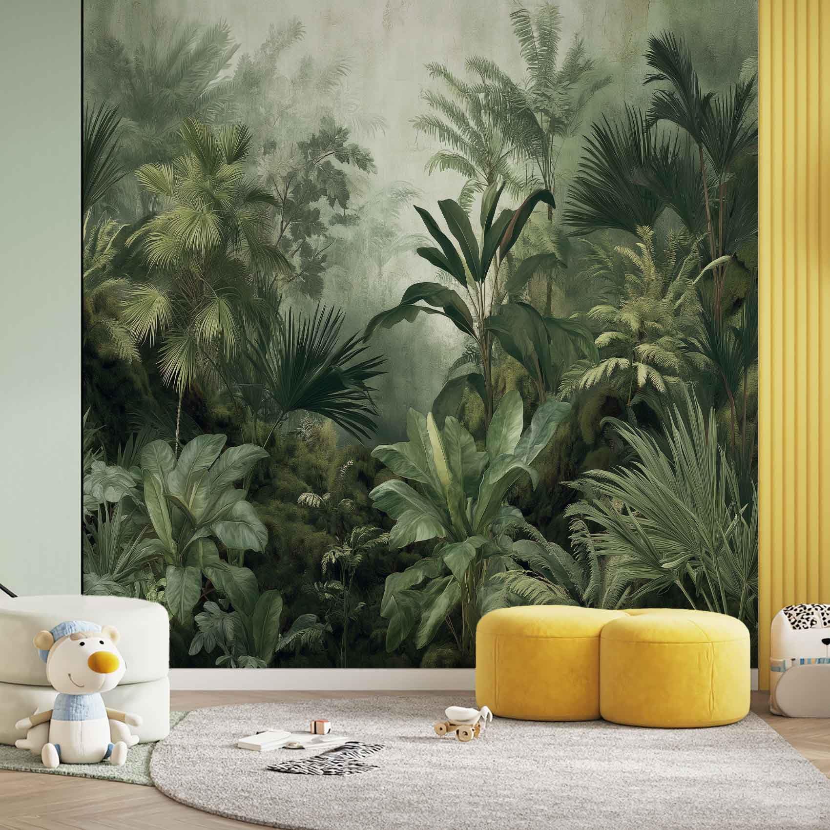 Générique Papier Peint Intissé Forêt Tropicale Humide, Fresque Murale Feuilles Plante Jungle, Papier Peint Panoramique – Pour Salon, Chambre, Bureau – 350 x 245 cm – Décoration Murale(non adhésif)