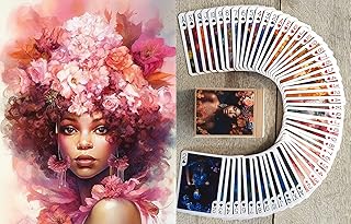 FLONZGIFT Black Lady with Flowers Playing Cards (Poker Deck 54 Cards All Different) Woman of Color Flower Fairy Vintage Art Deco Painting